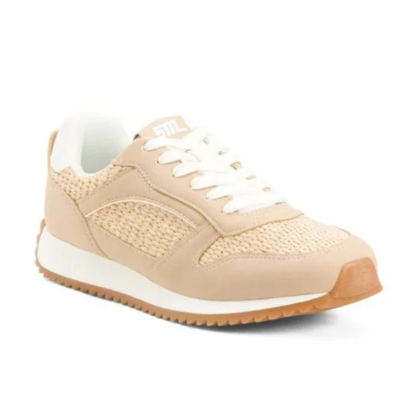 Steve Madden Kinkade Sneakers Lace Up Raffia Tan White Womens Size 9.5 N… - Picture 1 of 7